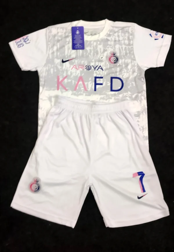 High-quality KAFD White Jersey with Ronaldo’s name and number for Al Nassr fans