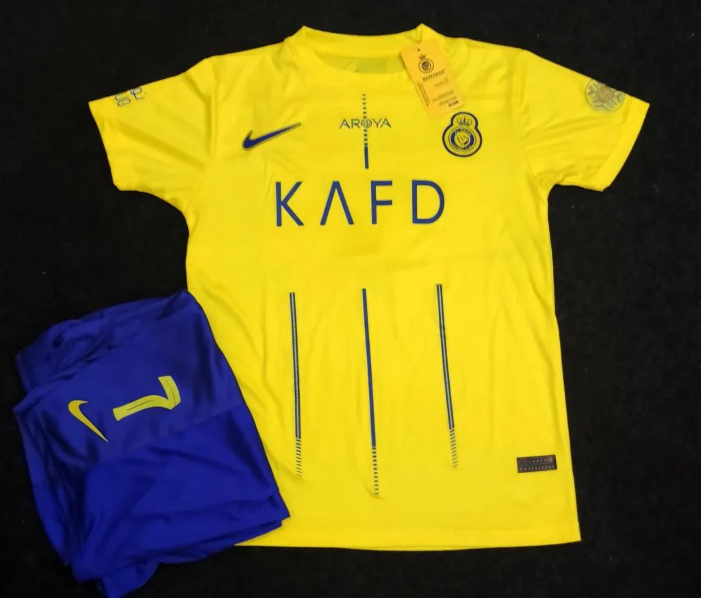 Buy Soccer Jerseys in Bulk 1 front view of KAFD Ronaldo Jersey Yellow