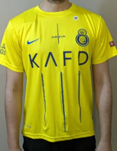 Buy Soccer Kits in Bulk 3 KAFD Ronaldo Jersey Yellow Al-Nassr 23/24 Home.