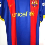 Front view of FC Barcelona Jersey 2010 Messi 10: "Front view of FCB Jersey Messi 10 with premium interlock fabric and embossed micro designs.