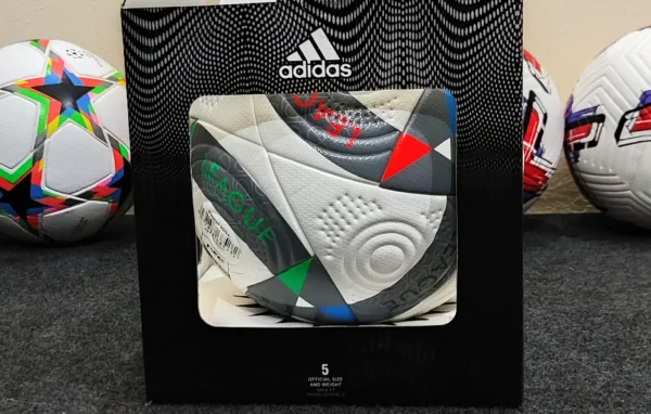Adidas UEFA Nations League 2024 Ball in eco-friendly packaging, emphasizing the brand's sustainable initiatives in design and materials